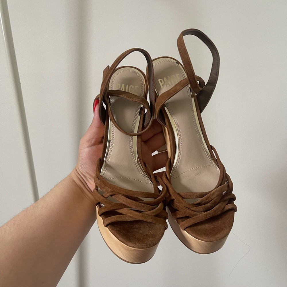 PAIGE Brown Suede Strappy Platform Sandals